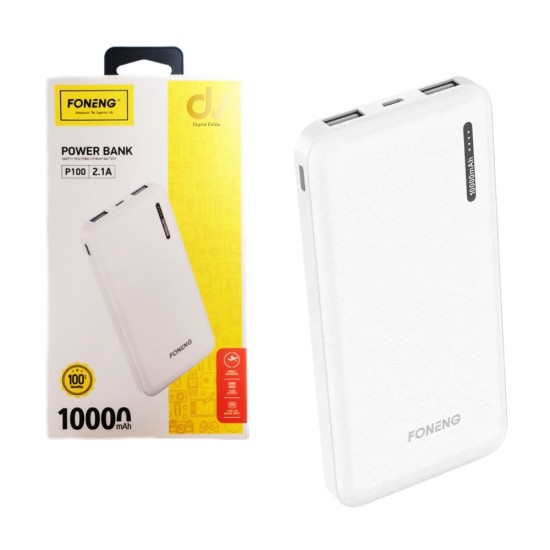 Foneng Power Bank P100 with 2 Outputs 10000mAh White Foneng Power Bank P100 with 2 Outputs 10000mAh White